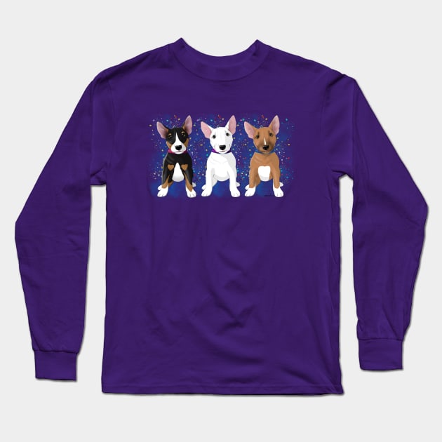 Bull Terrier Pup trio Long Sleeve T-Shirt by FLCupcake